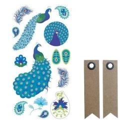 Vente flash 🥰 Youdoit Stickers 3D Puffies Paon + 20 étiquettes Kraft Fanion 🎁