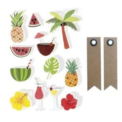 Le moins cher ✨ Graine Créative 12 Stickers 3D Tropical 5,5 Cm + 20 étiquettes Kraft Fanion 🎉