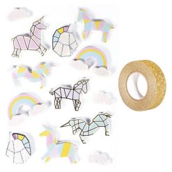 Remise ???? Youdoit 13 Stickers 3D Licornes 5 Cm + Masking Tape Doré à Paillettes 5 M ⭐