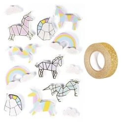 Remise 😍 Youdoit 13 Stickers 3D Licornes 5 Cm + Masking Tape Doré à Paillettes 5 M ⭐