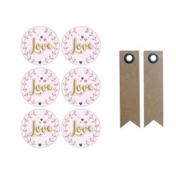 Grosses soldes ✔️ Youdoit Autocollants 3D Ø 4 Cm Love Sur Fond Rose Clair + 20 étiquettes Kraft Fanion ????