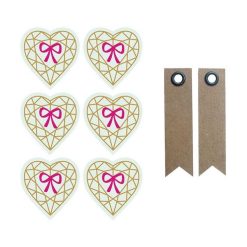 Budget ???? Youdoit Autocollants 3D 4 Cm Cœur Diamant Sur Fond Rose Clair + 20 étiquettes Kraft Fanion ❤️