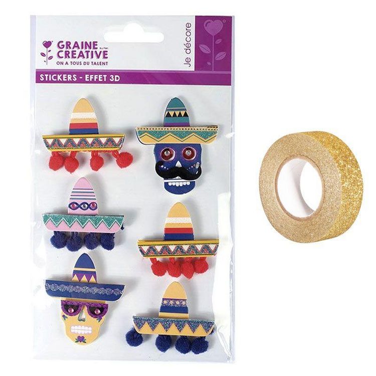 Youdoit 6 stickers 3D Chapeaux mexicains Sombreros 5,5 cm + masking tape doré à paillettes 5 m Bon marché ⌛ Youdoit 6 Stickers 3D Chapeaux Mexicains Sombreros 5,5 Cm + Masking Tape Doré à Paillettes 5 M ???? -Paris Prix Sales unnamed file 178