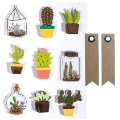 De gros ???? Youdoit 9 Stickers 3D Cactus & Botanique 4 Cm + 20 étiquettes Kraft Fanion ????