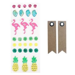 De gros ⌛ Graine Créative 30 Stickers 3D Flamants Rose Et Ananas + 20 étiquettes Kraft Fanion ????