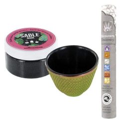 Promo ???? Les Encens Du Monde Porte-encens Coupelle Fonte Verte Et Sable Noir + Encens Ayurvédique ⌛