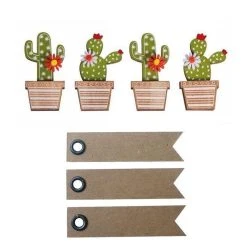 Budget 🌟 Youdoit 4 Autocollants Bois Cactus 6,5 Cm + 20 étiquettes Kraft Fanion ⭐