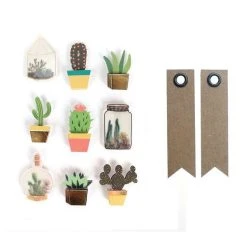 De gros 💯 Graine Créative 9 Stickers 3D Cactus Et Botanique 4 Cm + 20 étiquettes Kraft Fanion 😉