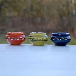 Tout neuf 💯 YODECO Lot 3 Cendriers Tatoué Orange, Vert Anis Et Bleu Fonçé - Mini Modèle ⌛