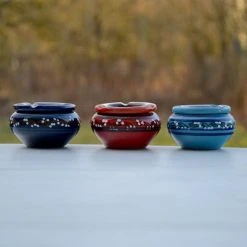 Coupon 🧨 YODECO Lot De 3 Cendriers Tatoué Bleu Clair, Bleu Fonçé Et Rouge - Petit Modèle 🎁