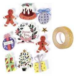 Sortie ???? Youdoit 10 Stickers 3D Décorations De Noël + Masking Tape Doré à Paillettes 5 M ????