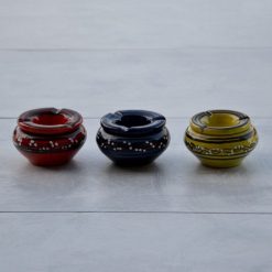 Nouveau ???? YODECO Lot De 3 Cendriers Tatoué Rouge, Bleu Et Vert Anis - Mini Modèle ????