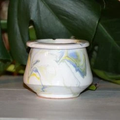 Bon marché 🎉 YODECO Cendrier Tunisien Karim Marbré Bleu, Jaune Et Blanc 🎁