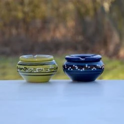 Coupon 😉 YODECO Lot De 2 Cendriers Tatoué Bleu Et Vert Anis - Mini Modèle 🎉