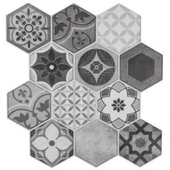 Vente flash 🛒 Lot De 2 Stickers Carrelage à Motifs Hexa 24x24cm Gris 🌟