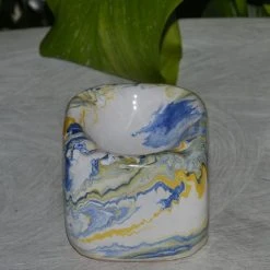 Bon marché 👏 YODECO Cendrier Anti Fumée Cube Marbré Jaune Et Bleu Et Blanc ⭐