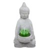 Promo ⭐ Statue Photophore Avec Bougie Bouddha 15cm Gris ????