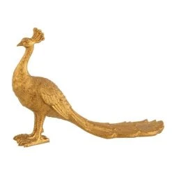 Sortie ❤️ Paris Prix Statuette Déco Paon Avec Plumes 28cm Or 🎉