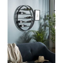 Sortie ???? MACABANE HABY - Étagère Ronde Range-bouteilles 90x90cm 5 Niveaux 9 Bouteilles Métal Noir ????