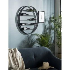Sortie 🤩 MACABANE HABY - Étagère Ronde Range-bouteilles 90x90cm 5 Niveaux 9 Bouteilles Métal Noir 🌟