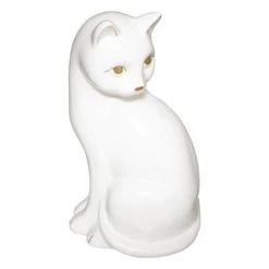 Coupon 🌟 Statuette Déco En Céramique Chat 26cm Blanc 💯
