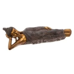 Offres ⌛ Statue En Résine Bouddha Allongé 42cm Or 💯