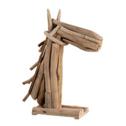 Promo ???? Paris Prix Statue Déco En Bois Tête De Cheval 28cm Naturel ????