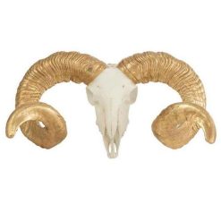 Sortie ???? Paris Prix Statuette Déco Crâne Mouton 43cm Blanc & Or ✨