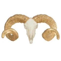 Sortie 😀 Paris Prix Statuette Déco Crâne Mouton 43cm Blanc & Or ✨