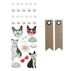 Remise ✔️ Graine Créative 33 Stickers 3D Chien à Lunettes + 20 étiquettes Kraft Fanion ????