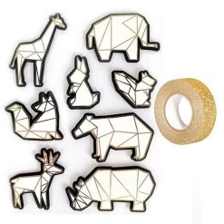 Vente flash ???? Youdoit 8 Stickers 3D Animaux Du Zoo 6 Cm + Masking Tape Doré à Paillettes 5 M ✔️