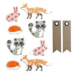 Vente flash ✔️ Graine Créative 8 Stickers 3D Animaux De La Forêt + 20 étiquettes Kraft Fanion 😀