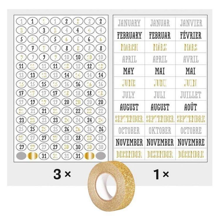 Meilleur prix ✔️ Rayher 420 Stickers Dates Bullet Journal Noir-gris-doré + Masking Tape Doré à Paillettes 5 M ???? 1 Meilleur prix ✔️ Rayher 420 Stickers Dates Bullet Journal Noir-gris-doré + Masking Tape Doré à Paillettes 5 M ????