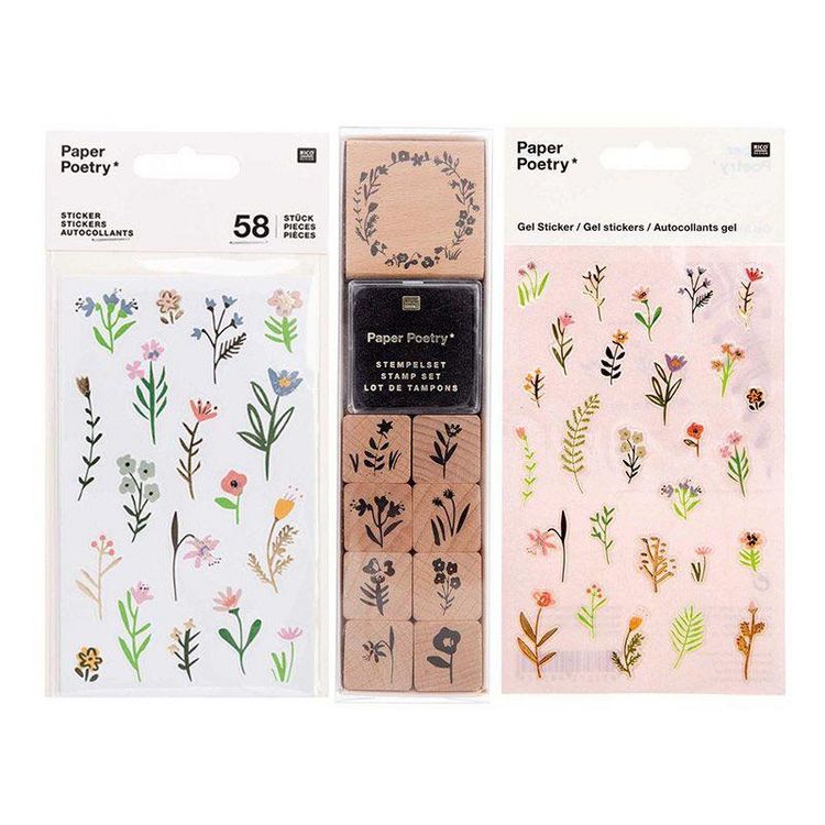 Sortie ???? Youdoit 2 Planches De Stickers Gel + 9 Tampons Bois Avec Encreur Fleurs ???? 1 Sortie ???? Youdoit 2 Planches De Stickers Gel + 9 Tampons Bois Avec Encreur Fleurs ????