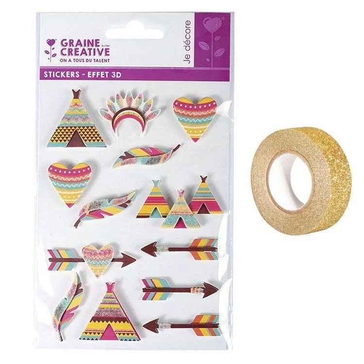 Meilleure vente 😉 Youdoit 13 Stickers 3D Indiens 5 Cm + Masking Tape Doré à Paillettes 5 M 💯 1 Meilleure vente 😉 Youdoit 13 Stickers 3D Indiens 5 Cm + Masking Tape Doré à Paillettes 5 M 💯