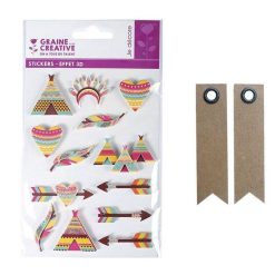 Sortie ???? Graine Créative 13 Stickers 3D Indiens 5 Cm + 20 étiquettes Kraft Fanion ⭐