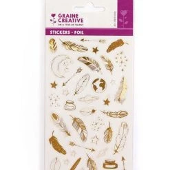 Remise 😉 Graine Créative 14 Stickers Plumes Dorés 🎁