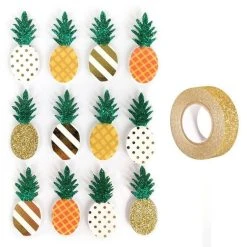 Meilleure vente 🧨 Youdoit 12 Stickers 3D Ananas 4,5 Cm + Masking Tape Doré à Paillettes 5 M ⌛