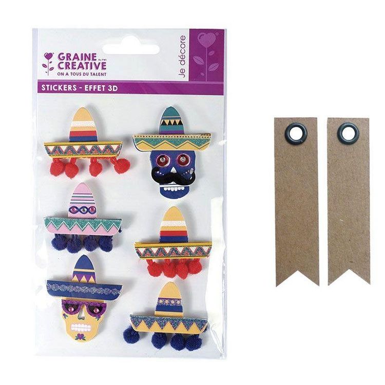 Meilleure vente ???? Graine Créative 6 Stickers 3D Sombreros 5,5 Cm + 20 étiquettes Kraft Fanion ???? 1 Meilleure vente ???? Graine Créative 6 Stickers 3D Sombreros 5,5 Cm + 20 étiquettes Kraft Fanion ????