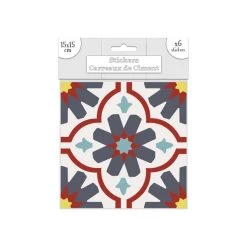 Promo 💯 SUD TRADING 6 Stickers Carreaux De Ciment - 15 X 15 Cm - Bleu Marine Et Jaune 🌟