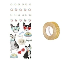 Promo 👍 Youdoit 33 Stickers 3D Chien à Lunettes + Masking Tape Doré à Paillettes 5 M 🔔