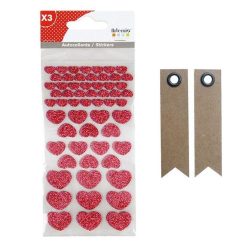 Acheter ???? Youdoit Stickers Cœurs à Paillettes X 174 Rose + 20 étiquettes Kraft Fanion ????