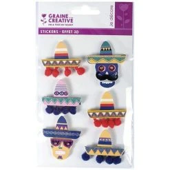 Meilleure vente ✨ Graine Créative 6 Stickers 3D - Chapeaux Mexicains Sombreros 5,5 Cm ✨