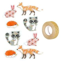 Meilleure affaire 💯 Youdoit 8 Stickers 3D Animaux De La Forêt + Masking Tape Doré à Paillettes 5 M 🛒