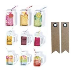 Meilleure vente 🎁 Graine Créative 9 Stickers 3D Boissons Mason Jars 5 Cm + 20 étiquettes Kraft Fanion 🌟